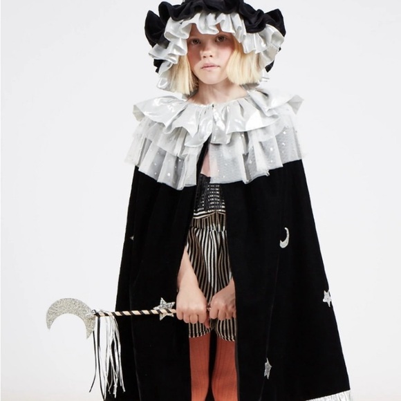 Meri meri witch costume set -Starry Cape with Ruffled Collar, Hat and moon wand - Picture 1 of 16